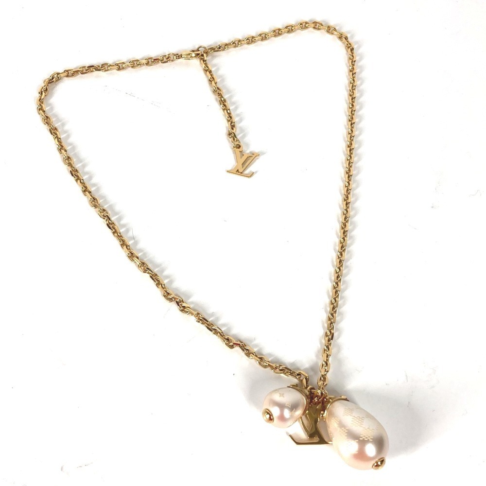 LOUIS VUITTON Brown Pearl Damier Necklace